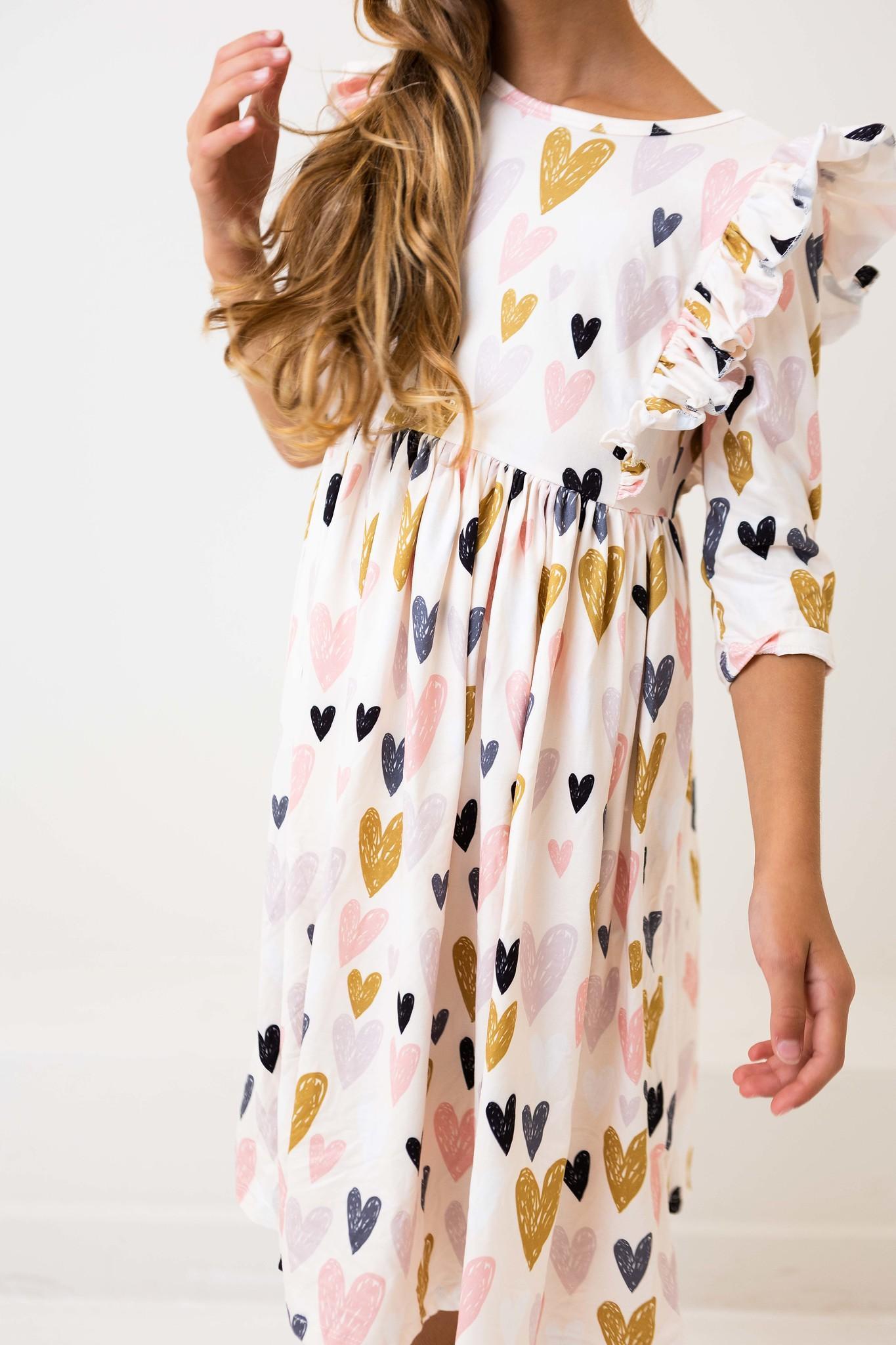 (V) I Heart You 3/4 Sleeve Ruffle Twirl Dress-Mila & Rose ®