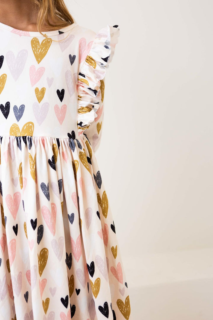 (V) I Heart You 3/4 Sleeve Ruffle Twirl Dress-Mila & Rose ®
