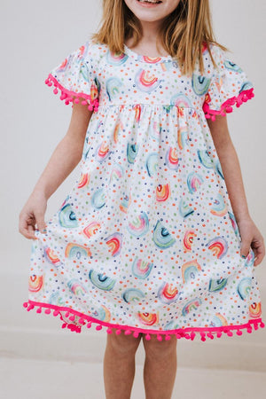 (V) Rainbow Dot Pom Pom Dress-Mila & Rose ®
