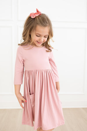 Vintage Pink 3/4 Sleeve Pocket Twirl Dress-Mila & Rose ®