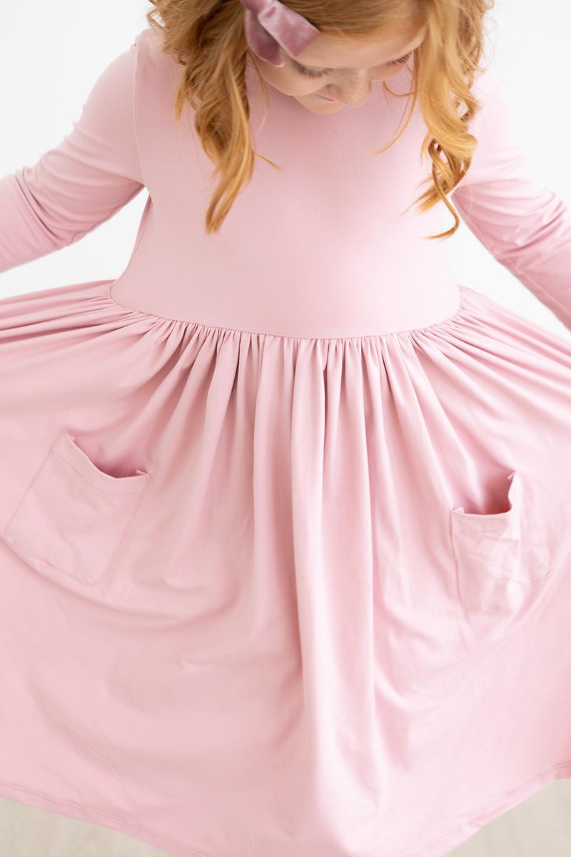 Vintage Pink 3/4 Sleeve Pocket Twirl Dress-Mila & Rose ®