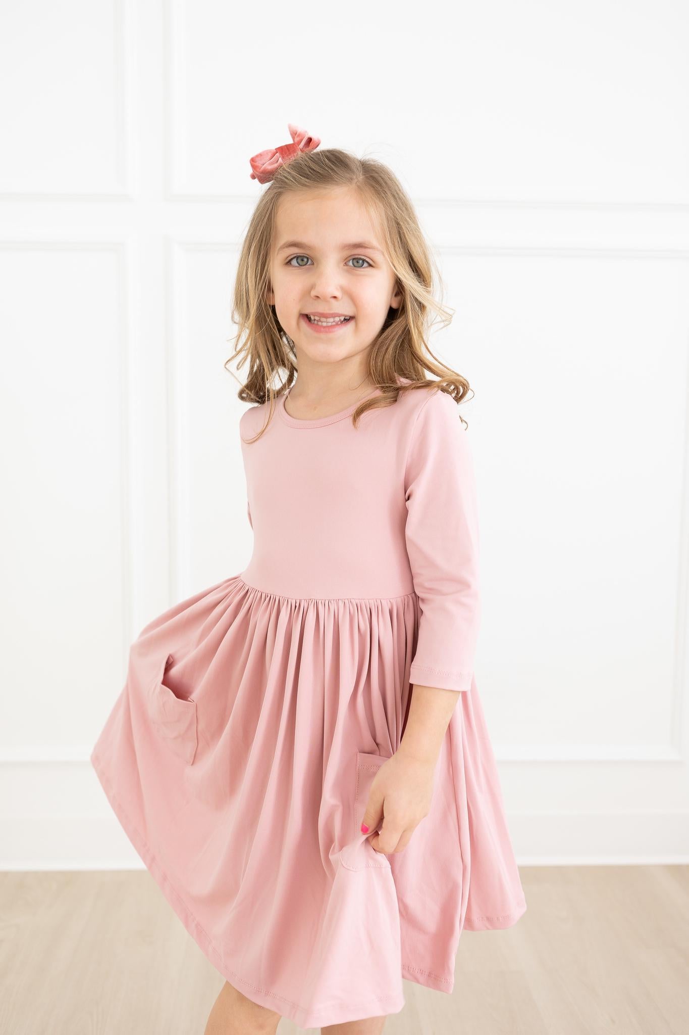Vintage Pink 3/4 Sleeve Pocket Twirl Dress-Mila & Rose ®