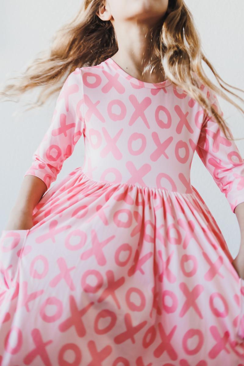 XOXO 3/4 Sleeve Pocket Twirl Dress-Mila & Rose ®