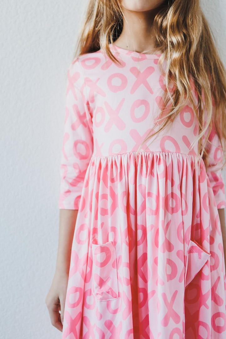 XOXO 3/4 Sleeve Pocket Twirl Dress-Mila & Rose ®