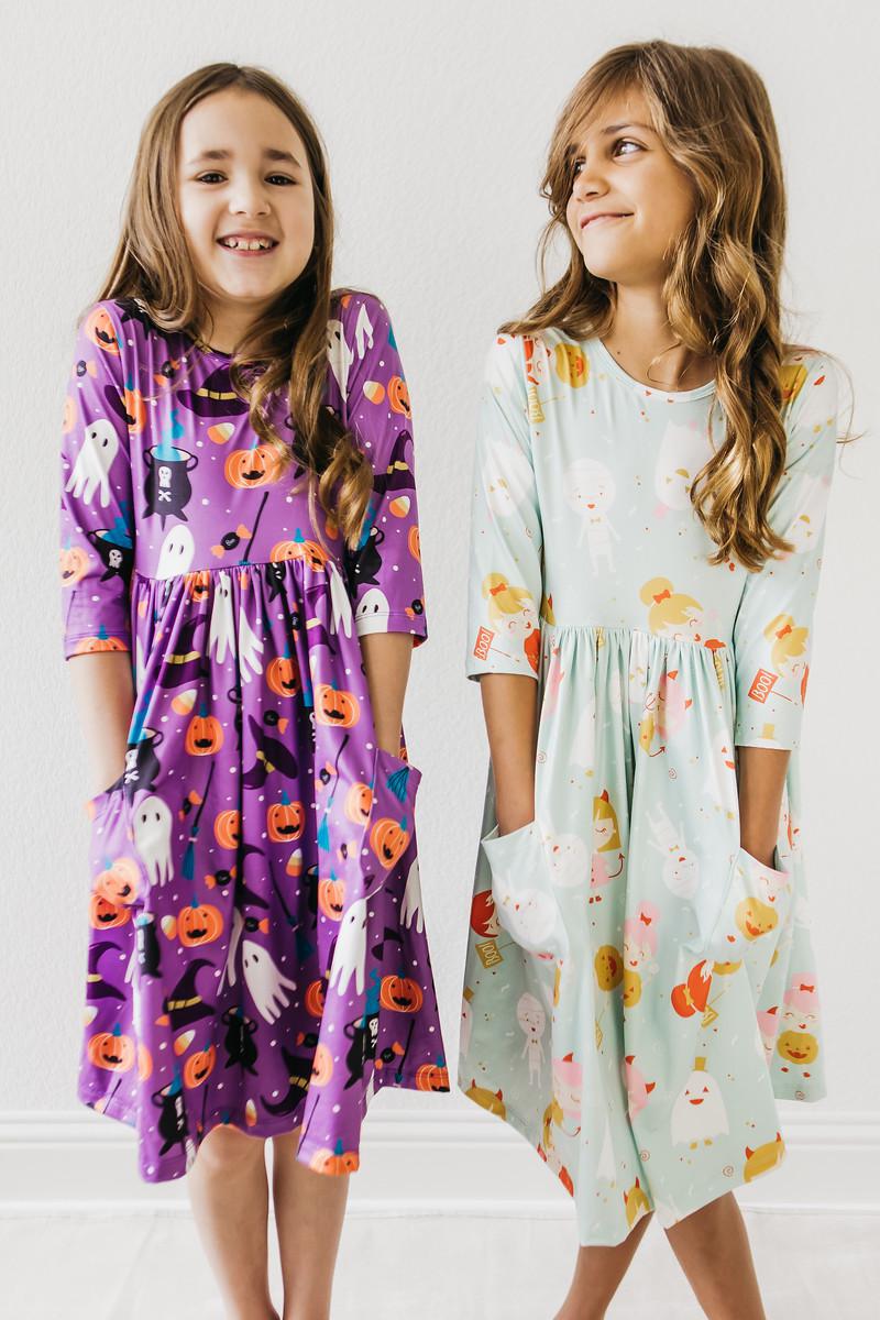 No Tricks, Just Treats 3/4 Sleeve Pocket Twirl Dress-Mila & Rose ®