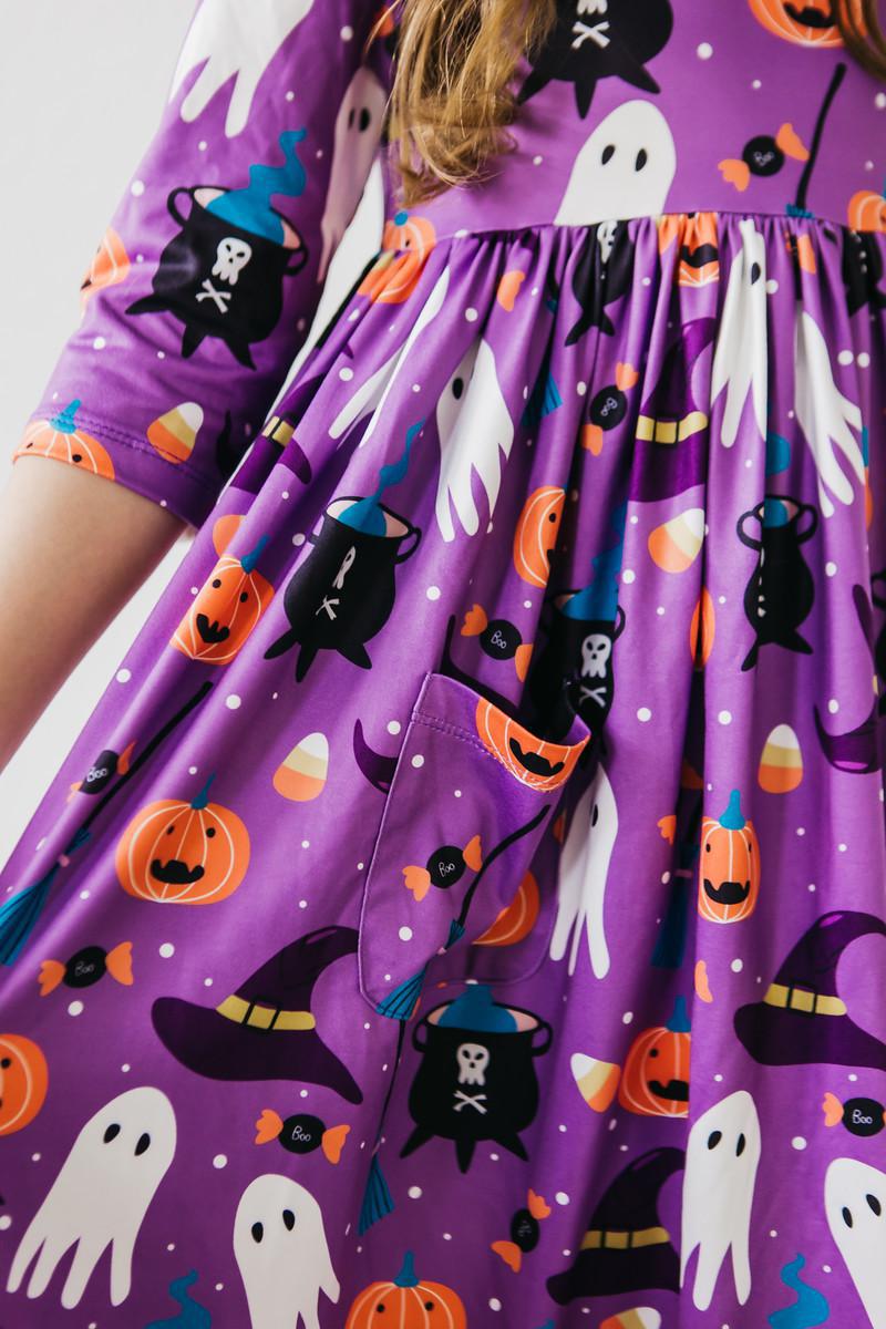 No Tricks, Just Treats 3/4 Sleeve Pocket Twirl Dress-Mila & Rose ®