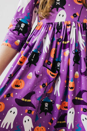 No Tricks, Just Treats 3/4 Sleeve Pocket Twirl Dress-Mila & Rose ®