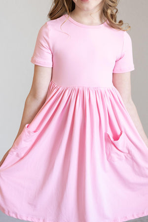 Bubblegum Pink S/S Pocket Twirl Dress-Mila & Rose ®