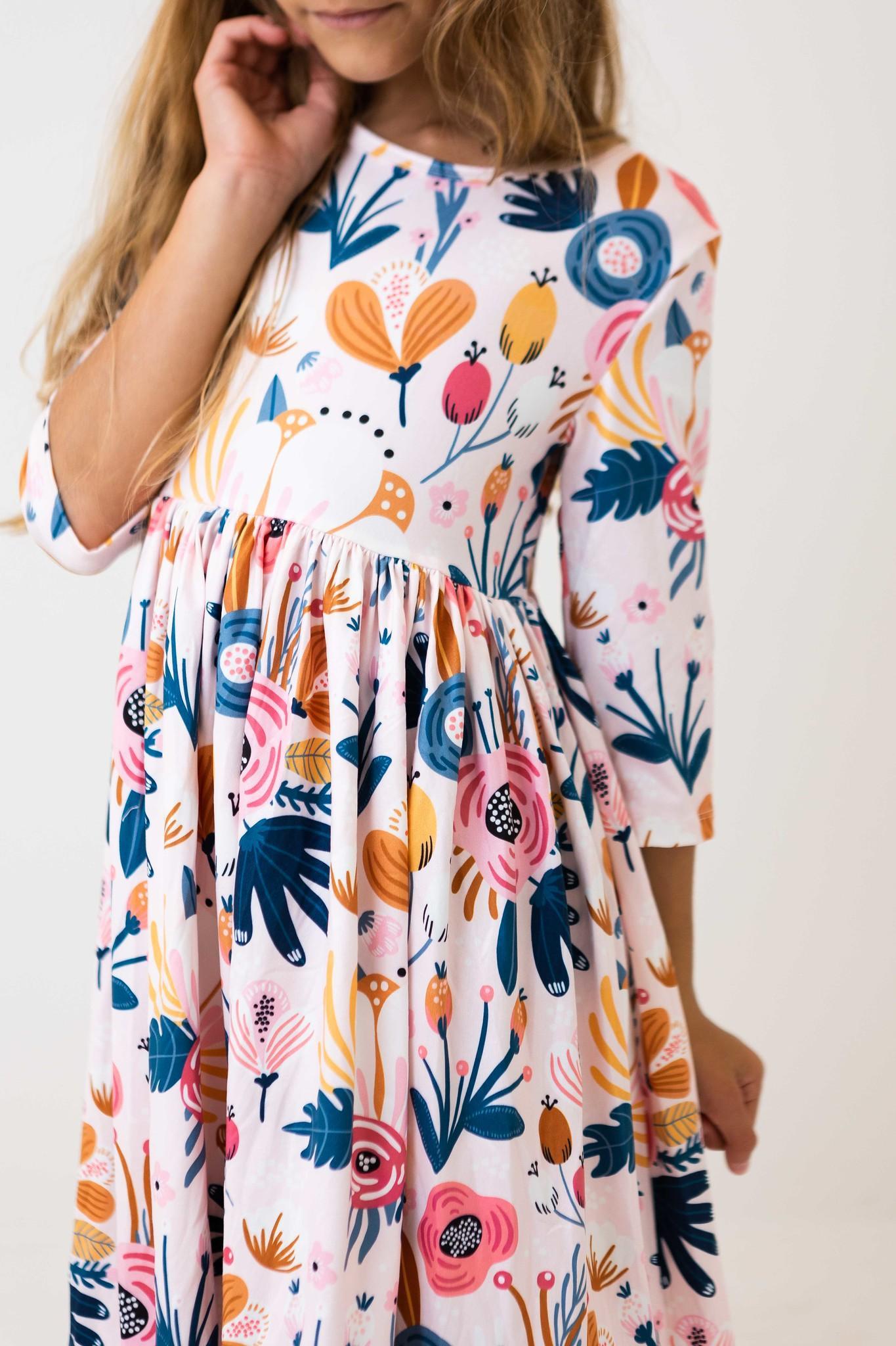 Blush Peony 3/4 Sleeve Pocket Twirl Dress-Mila & Rose ®