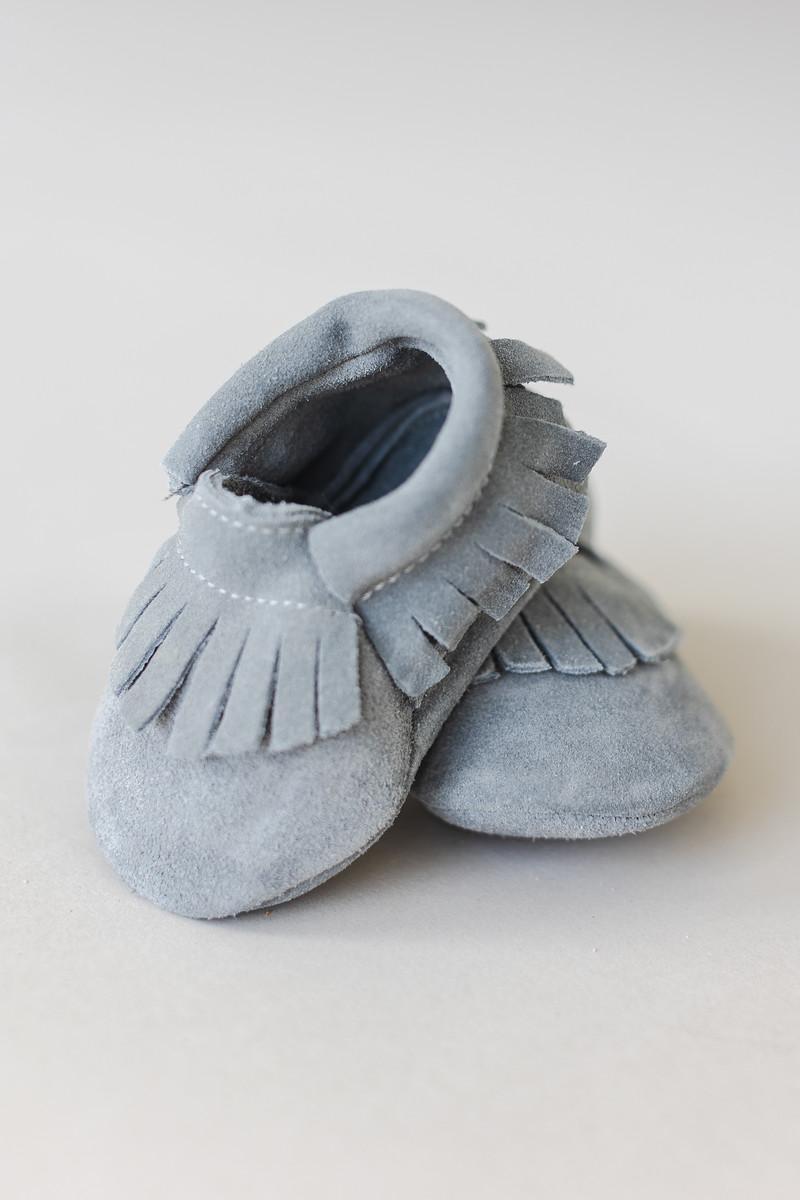 Gray Suede Baby Moccasins-Mila & Rose ®
