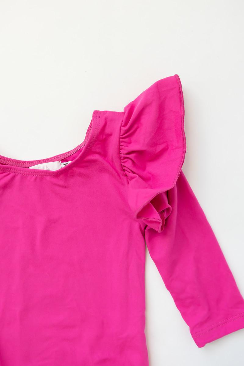 Hot Pink L/S Flutter Sleeve Leotard - NEW-Mila & Rose ®