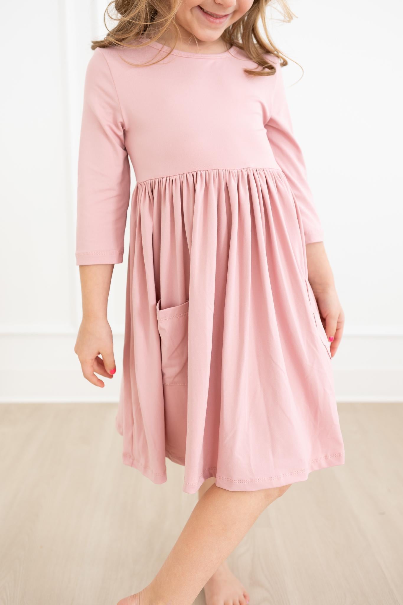 Vintage Pink 3/4 Sleeve Pocket Twirl Dress-Mila & Rose ®
