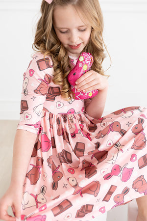 Chocolate Bunnies 3/4 Sleeve Pocket Twirl Dress-Mila & Rose ®