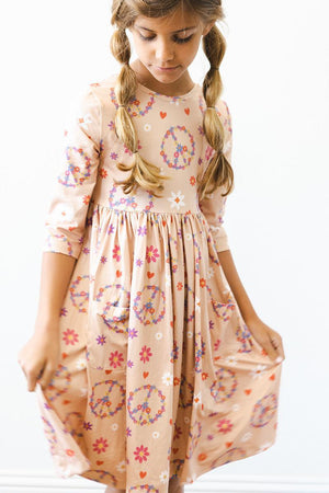 Flower Child 3/4 Sleeve Pocket Twirl Dress-Mila & Rose ®