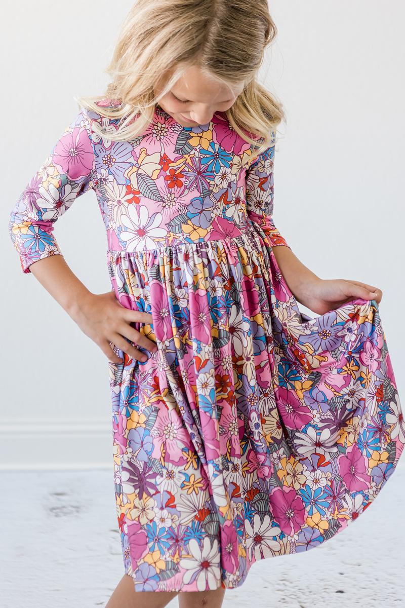 Mauve What's Up Buttercup 3/4 Sleeve Pocket Twirl Dress-Mila & Rose ®
