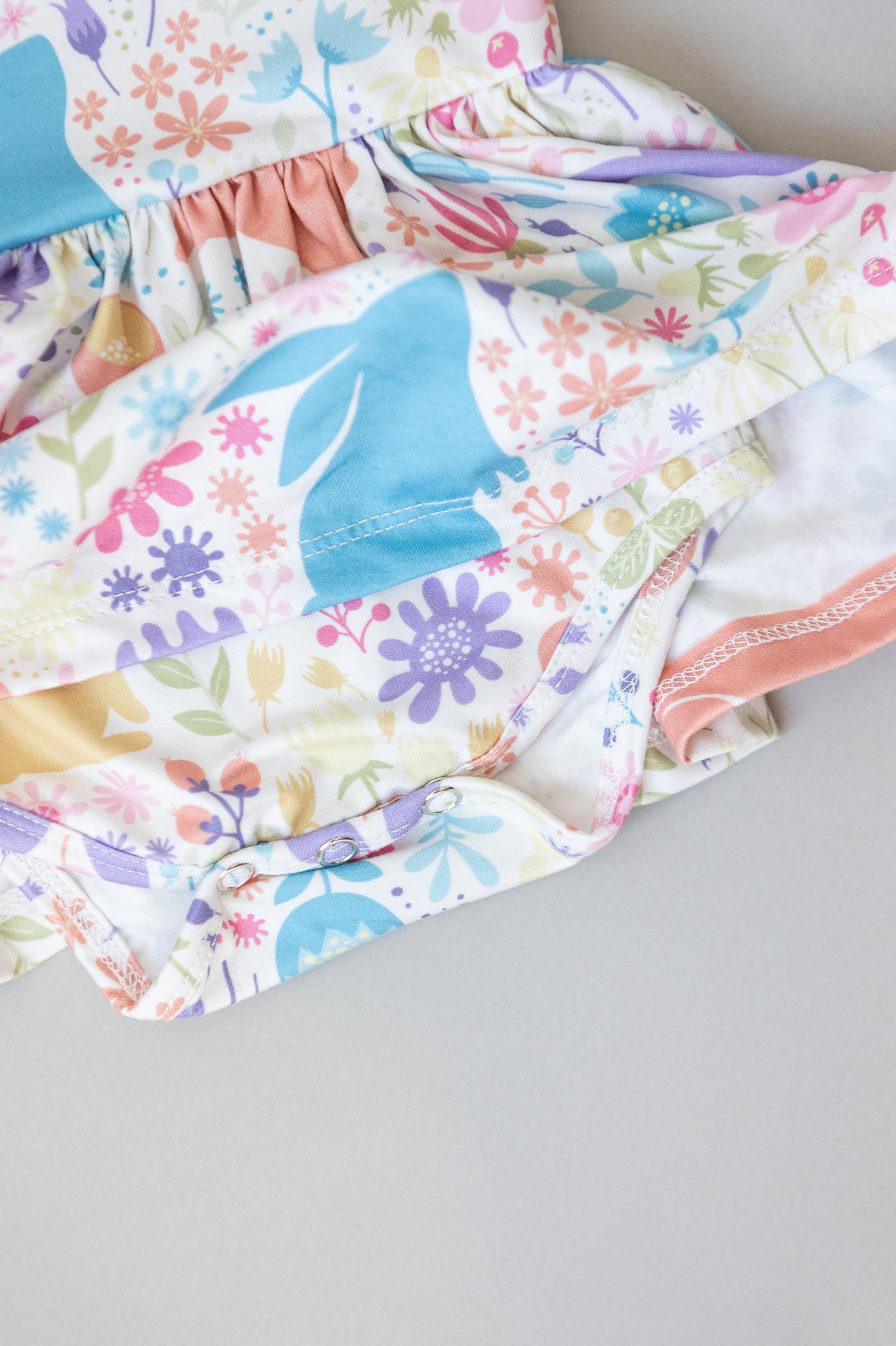 Pastel Floral Bunnies Twirl Bodysuit-Mila & Rose ®