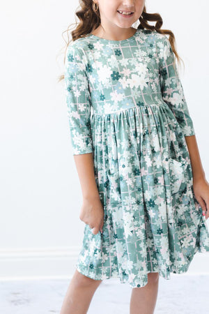 Forest Flowers 3/4 Sleeve Pocket Twirl Dress-Mila & Rose ®