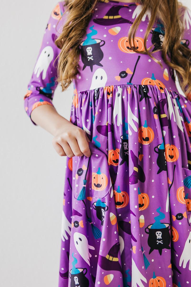 No Tricks, Just Treats 3/4 Sleeve Pocket Twirl Dress-Mila & Rose ®