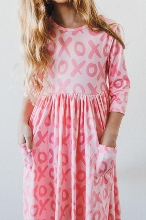 XOXO 3/4 Sleeve Pocket Twirl Dress-Mila & Rose ®