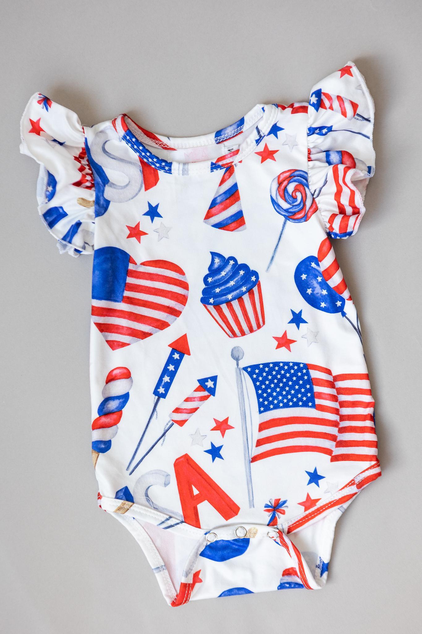 Party in the USA S/S Flutter Bodysuit-Mila & Rose ®