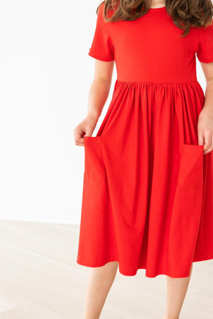 Red S/S Pocket Twirl Dress-Mila & Rose ®