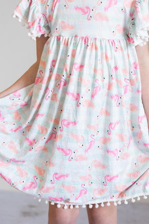 Pink Flamingos Pom Pom Dress-Mila & Rose ®