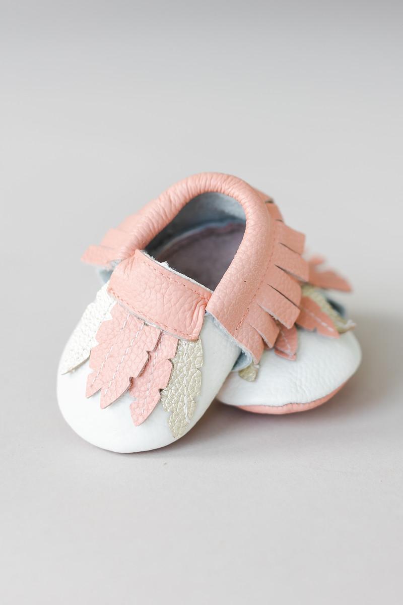 SALE Feather Print Leather Baby Moccasins-Mila & Rose ®