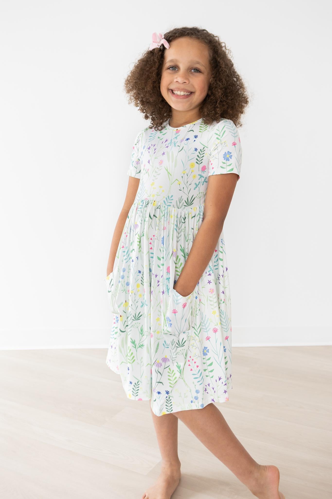 Spring Dandelion Floral S/S Pocket Twirl Dress - Mila & Rose ®