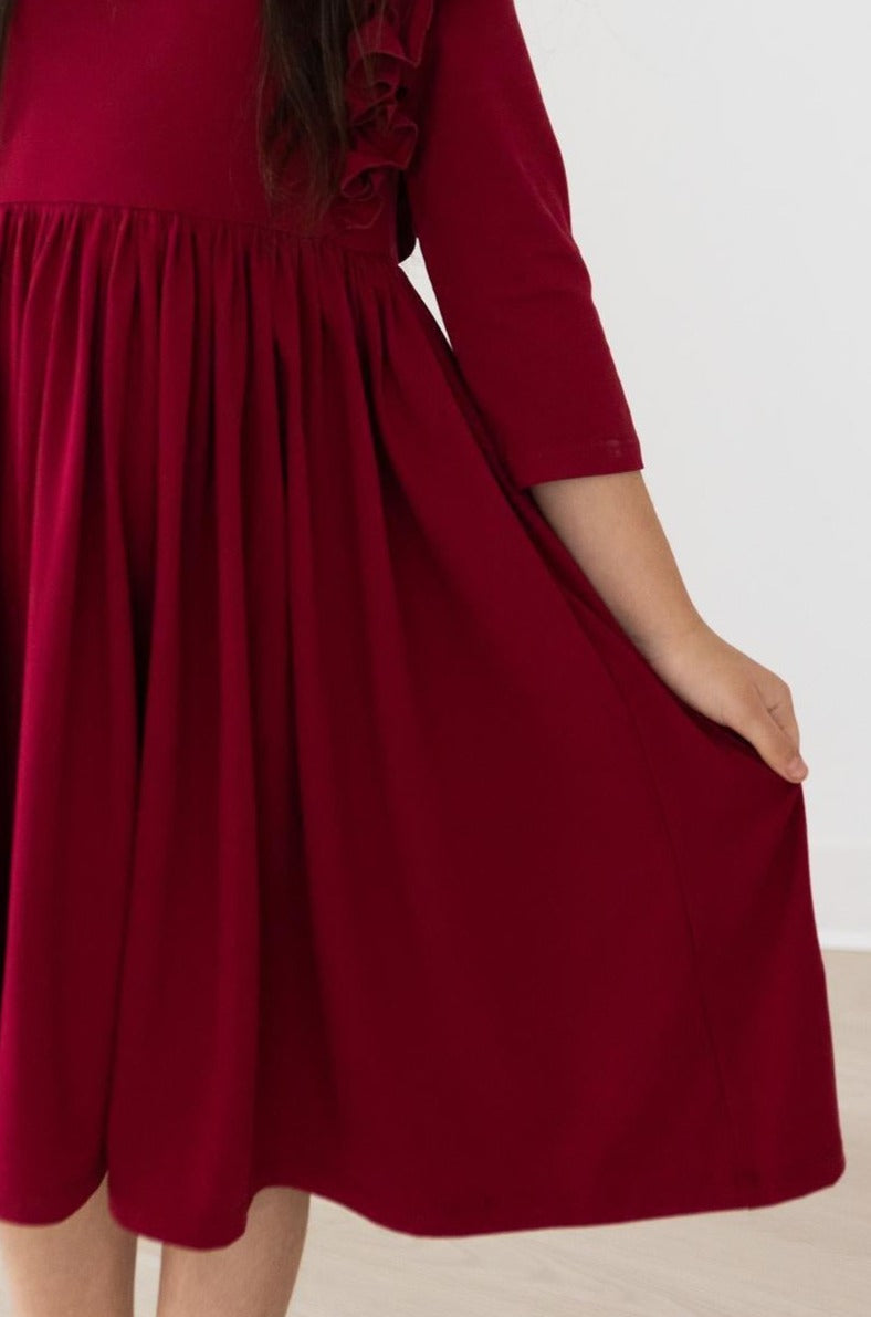 Burgundy Ruffle Twirl Dress-Mila & Rose ®