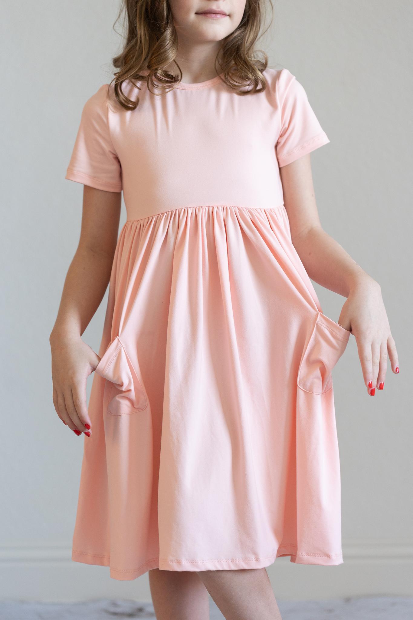 Peach S/S Pocket Twirl Dress-Mila & Rose ®