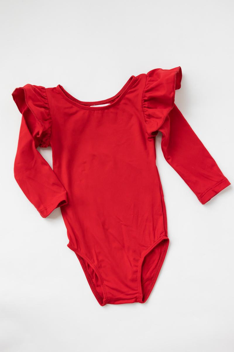 Red L/S Flutter Sleeve Leotard-Mila & Rose ®