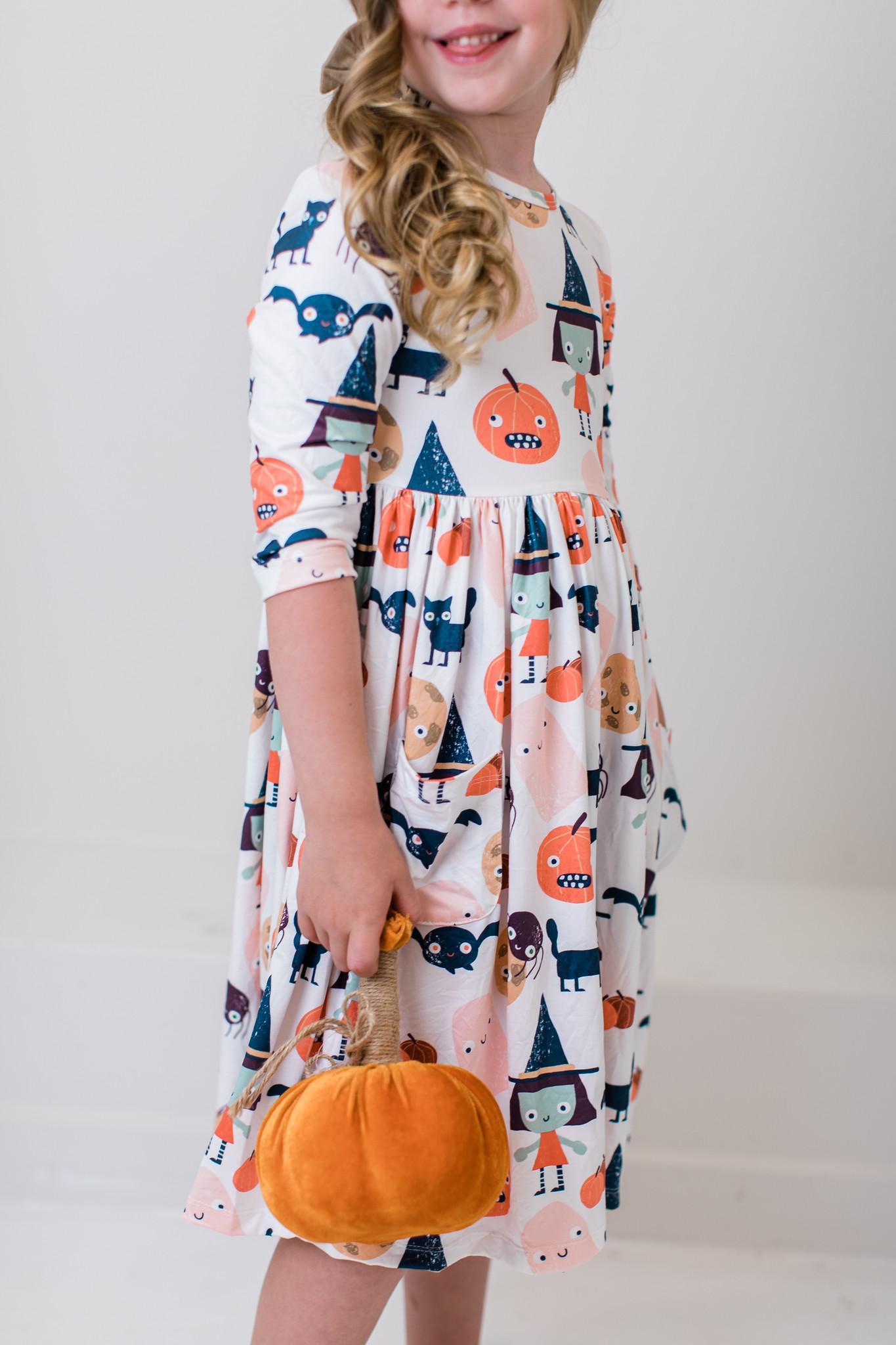 Boo Crew 3/4 Sleeve Pocket Twirl Dress-Mila & Rose ®