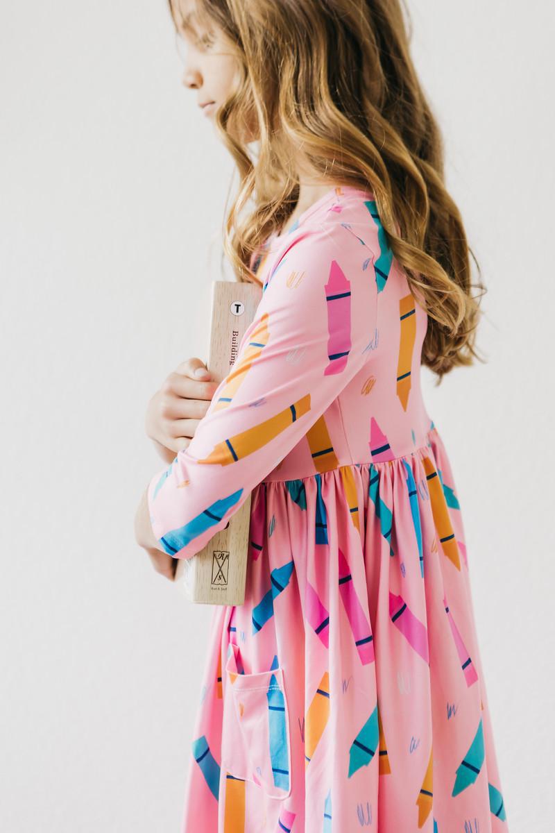 Color Crayons 3/4 Sleeve Pocket Twirl Dress-Mila & Rose ®