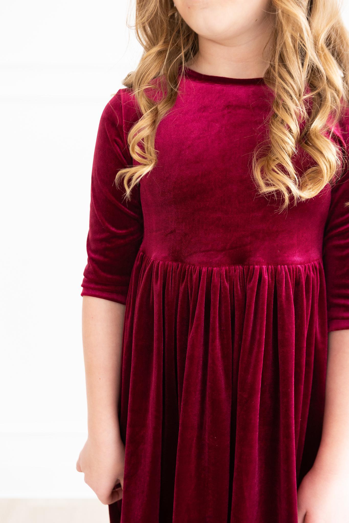 Cranberry Velvet Twirl Dress-Mila & Rose ®