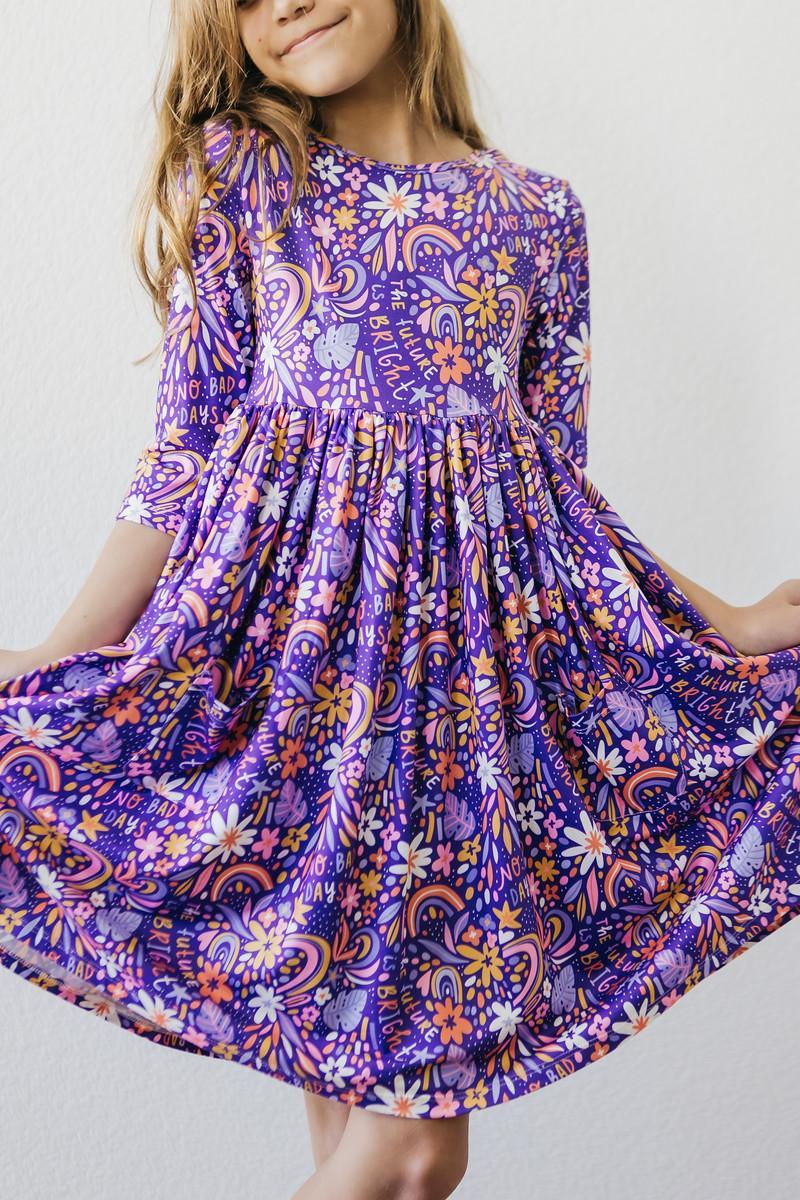 No Bad Days 3/4 Sleeve Pocket Twirl Dress-Mila & Rose ®