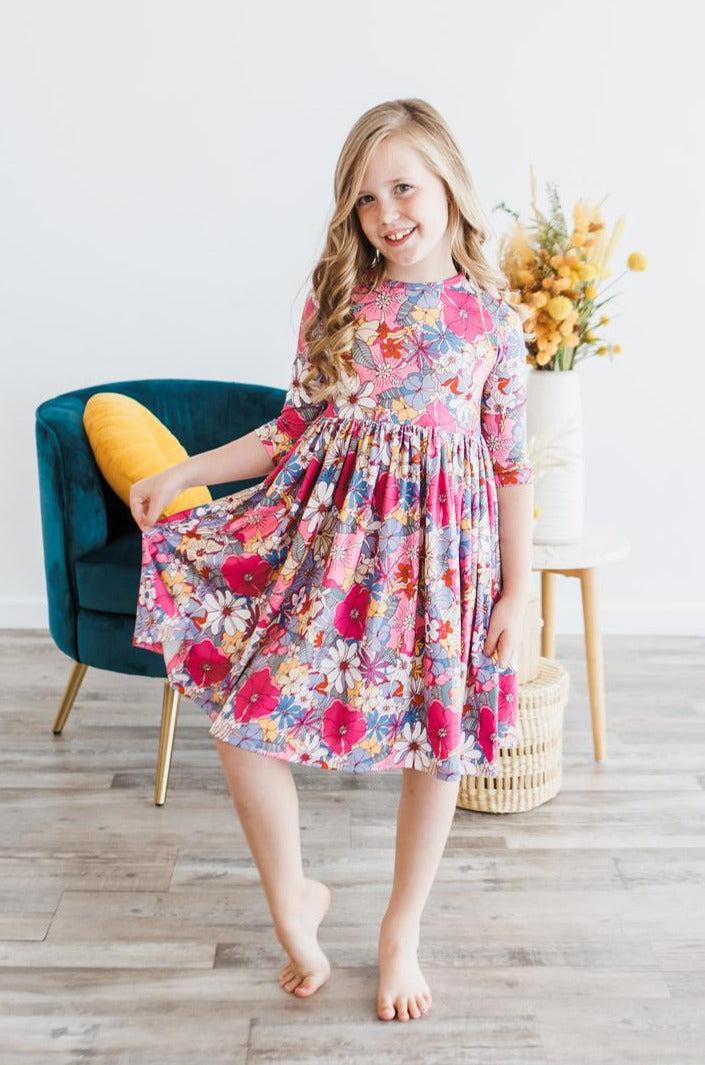 Mauve What's Up Buttercup 3/4 Sleeve Pocket Twirl Dress-Mila & Rose ®