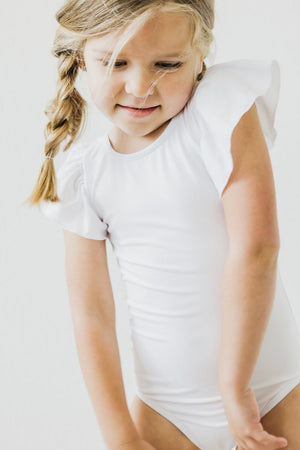 White S/S Flutter Sleeve Leotard-Mila & Rose ®