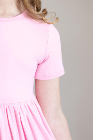 Bubblegum Pink S/S Pocket Twirl Dress-Mila & Rose ®