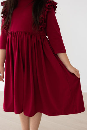 Burgundy Ruffle Twirl Dress-Mila & Rose ®