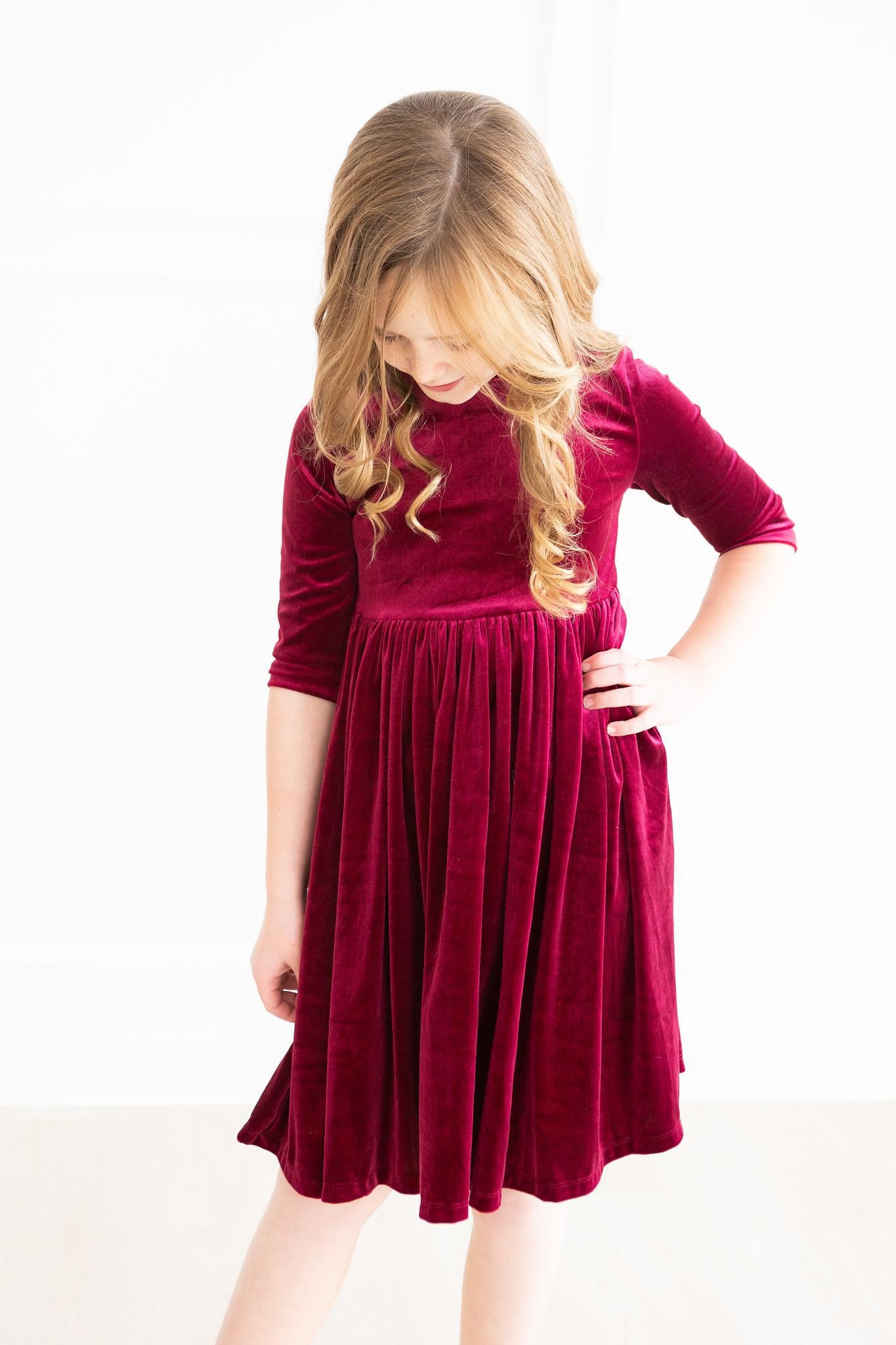 Cranberry Velvet Twirl Dress-Mila & Rose ®