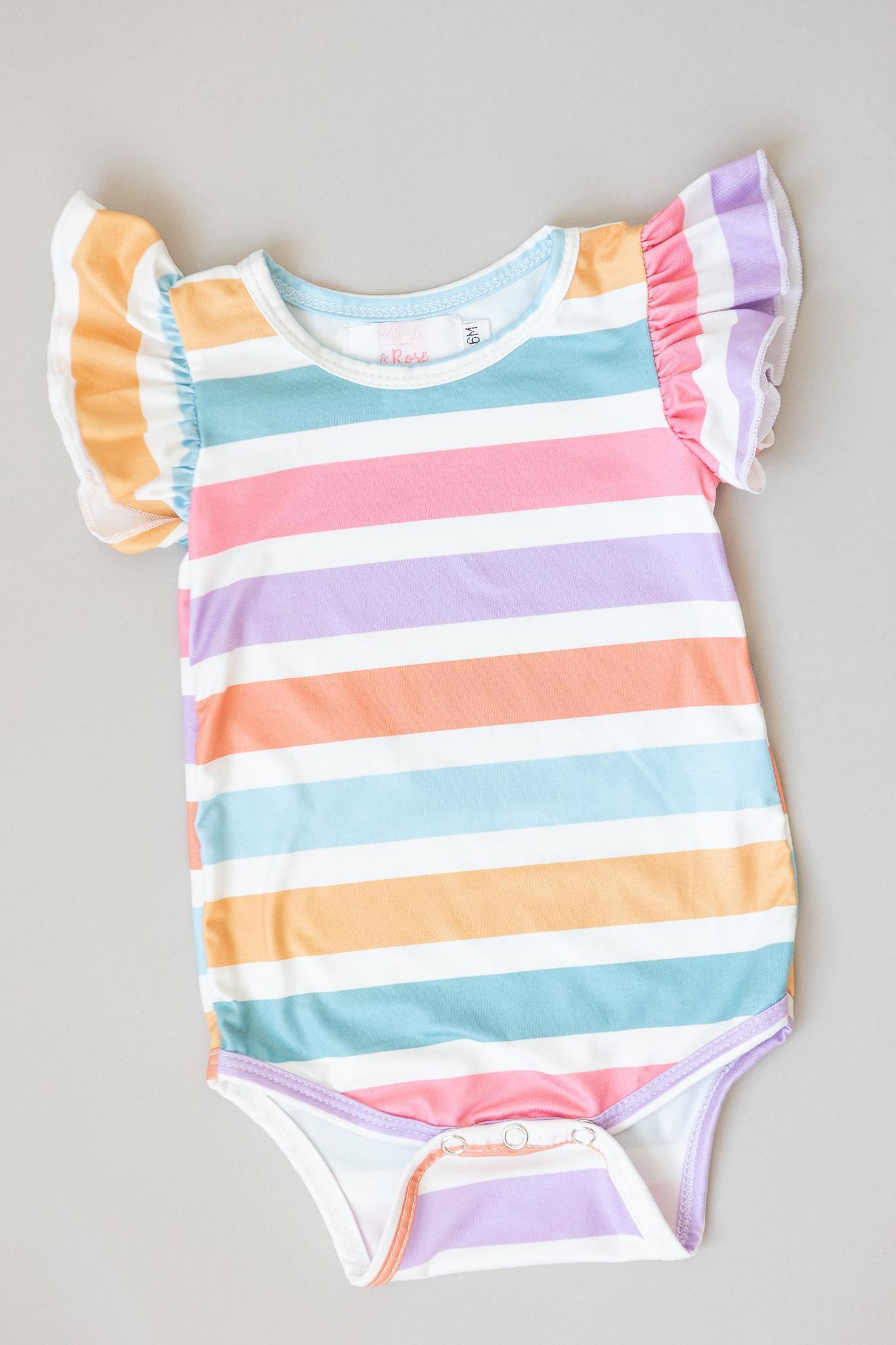 Spring Stripes S/S Flutter Bodysuit-Mila & Rose ®